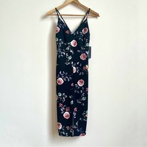 NWT Soprano Sleeveless V-Neck Scuba Knee-Length Bodycon Floral Black Small